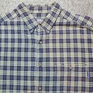 Woolrich Button Down Shirt Mens XL Long Sleeve Green Deep Navy Plaid Cotton